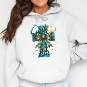 God Is Good Glitter Cross Leopard Bow Hoodie