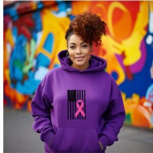 Distressed Flag Pink Ribbon Breast Cancer Awareness Hoodie