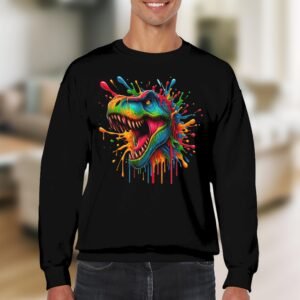 Vibrant T-Rex Paint Splash Sweatshirt - Dynamic Dino Art