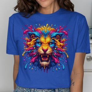 Vibrant Splashing Lion Head T-Shirt