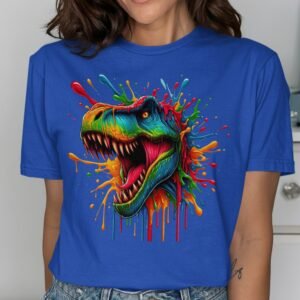 Vibrant Paint Splatter T-Rex Head T-Shirt